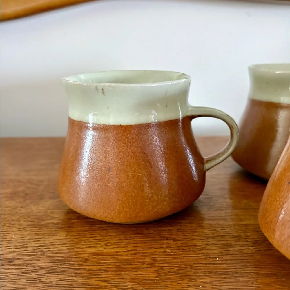 Vintage Cerval Stoneware Mugs & Creamer Set | Rust Brown | 1970s Pottery - Picture 2 of 7